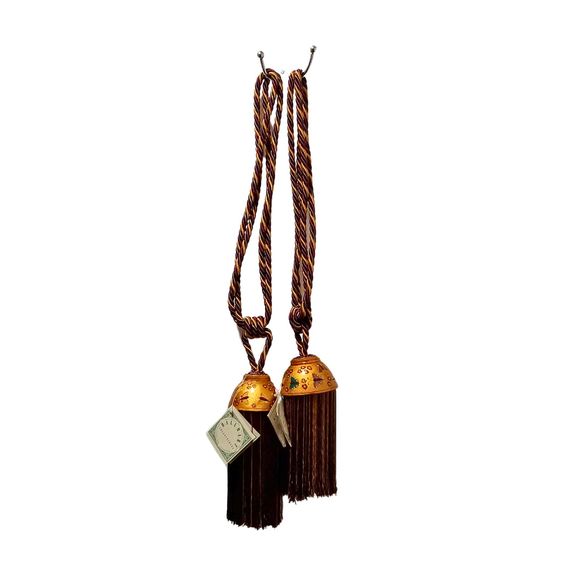 Hallmart Collectibles Pair of Gold Butterfly Tassel Curtain Drapery Tiebacks - Picture 1 of 4
